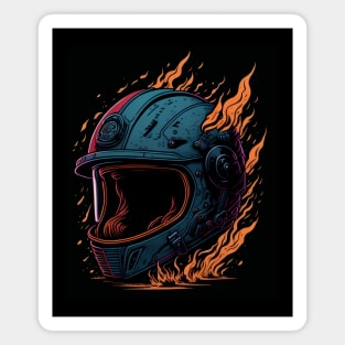 Flaming motorcycle helmet Magnet